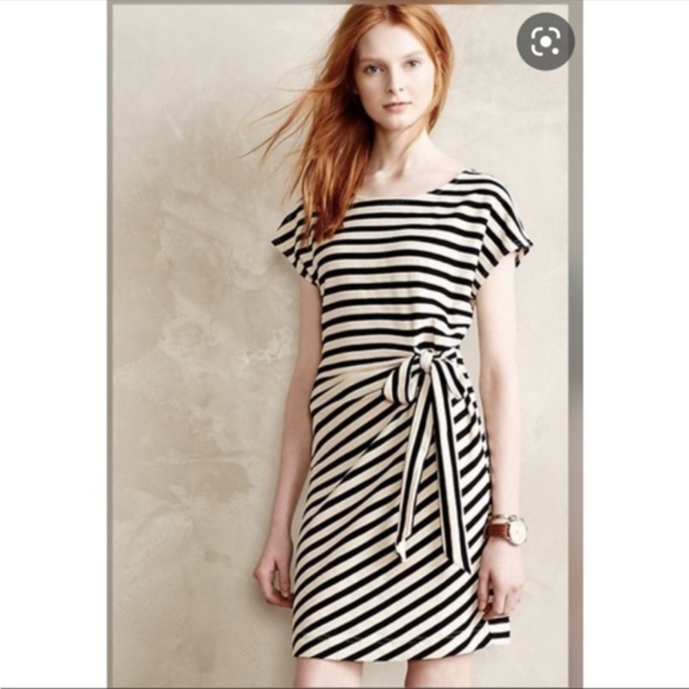 Anthropologie Saturday Sunday Isabel Dress Cream Black Stripe Size m NWOT‎